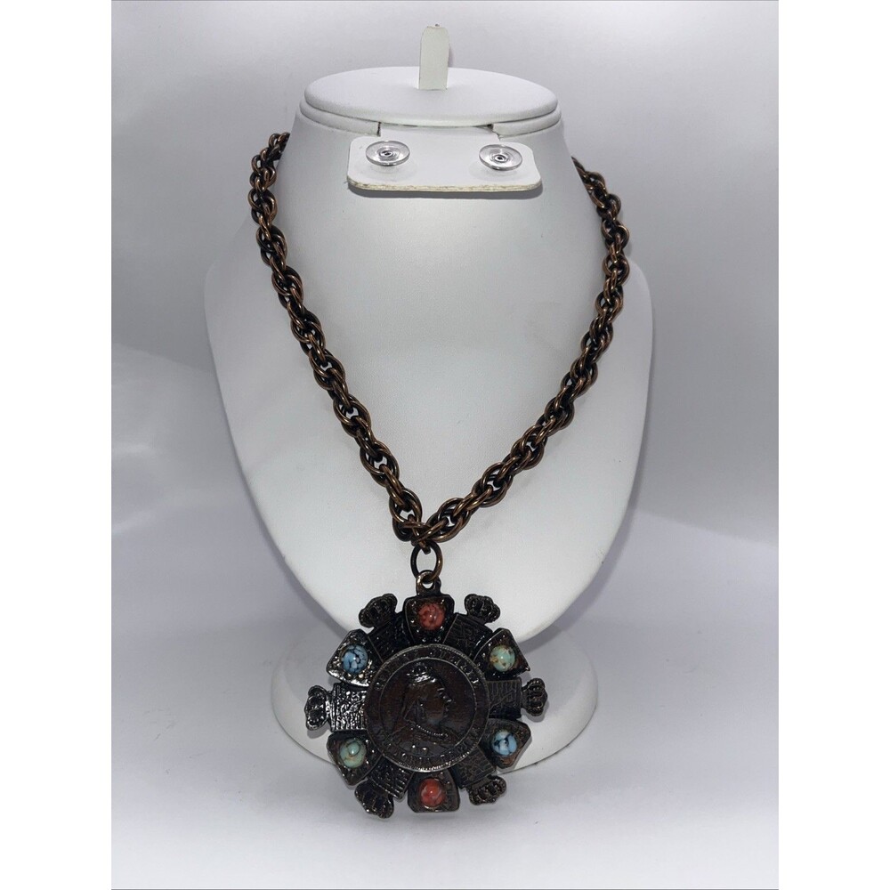 Queen Victoria Jubilee Medal Necklace Coin Pendant  Bronze Tone Multi Stone Rare